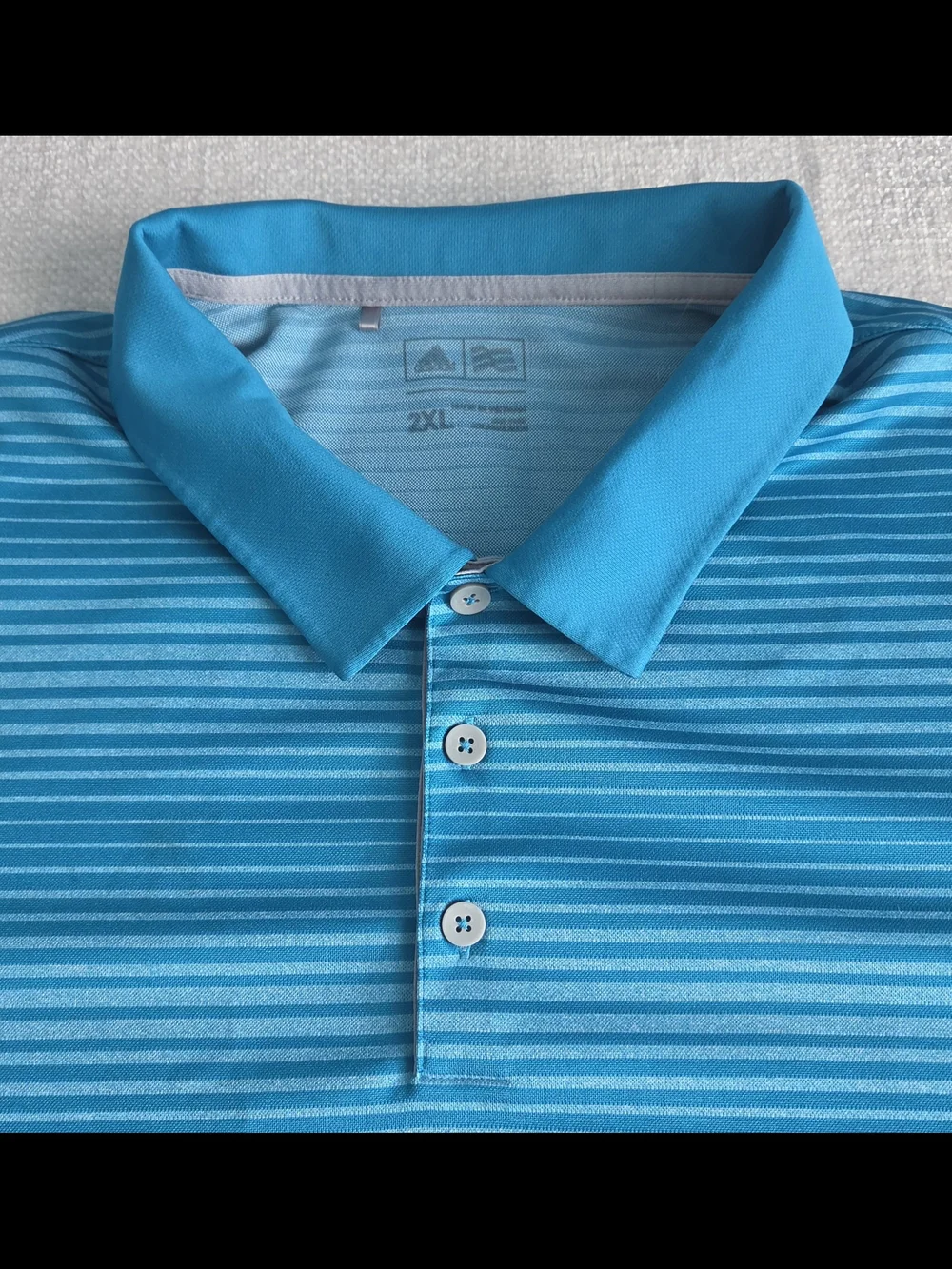 Adidas Golf Polo Shirt Men's 2XL Blue Striped Performance Short Sleeve Athletic